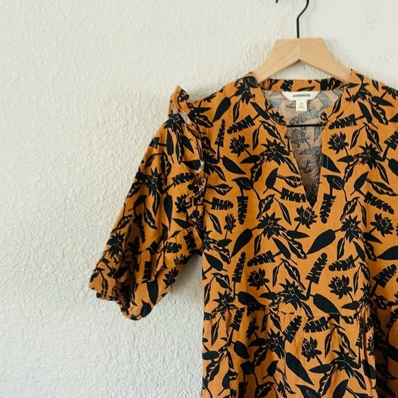 Goodthreads Brown Black Leaf Print Ruffle Mini Dress - Picture 3 of 9